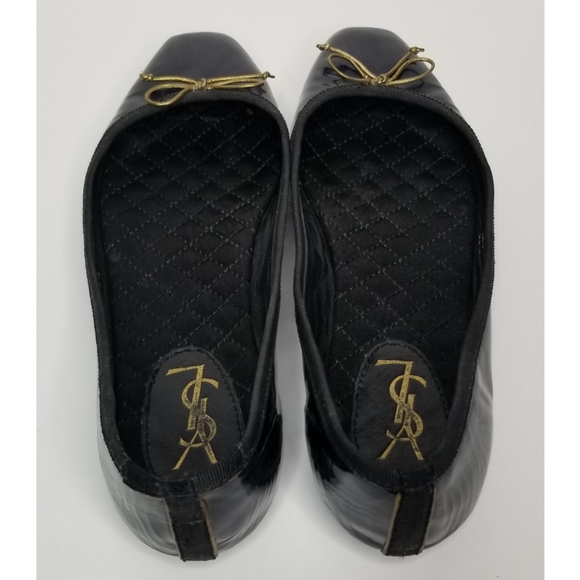 YSL Navy Patent Leather Shiny Bow Ballet Flats - Picture 6 of 8